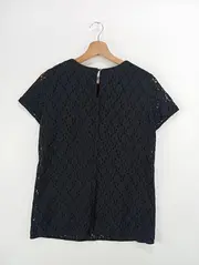 Vorschaubild 4 von Damen Top Gr. 36/M Schwarz Spitze Elegant Kurzarm Bluse