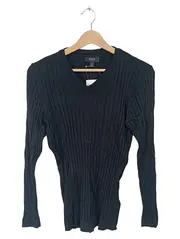 Vorschaubild 1 von Slim Fit Strickpullover Damen Gr. M Schwarz V-Ausschnitt Rippstrick