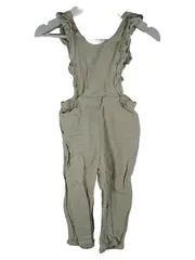 Vorschaubild 1 von Latzhose Mädchen Gr. 86 Beige Rüschen Leinen Baumwolle