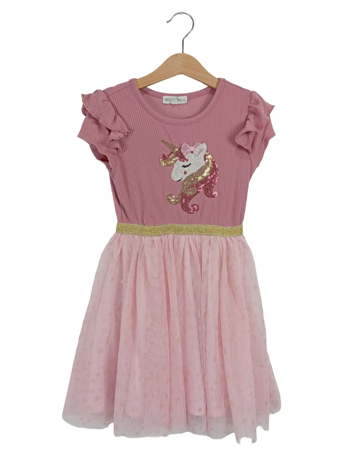 NANNETTE Kinderkleid Mädchen Einhorn Tüllkleid Pink Gr. 116 Pailletten Rüschen
