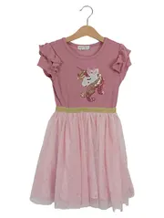 Vorschaubild 1 von Kinderkleid Mädchen Einhorn Tüllkleid Pink Gr. 116 Pailletten Rüschen