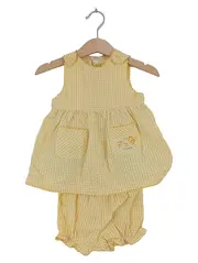 Vorschaubild 1 von Baby Mädchen Twin Set Kleid Hose Gr. 68 Gelb Kariert