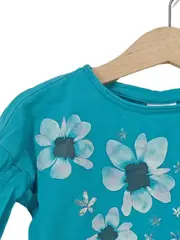Vorschaubild 2 von Mädchen Langarmshirt Gr. 92/98 Türkis Blumen Glitzer Baumwolle