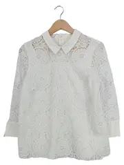 Vorschaubild 1 von Damen Spitzenbluse Langarm Weiß Gr. 38/M Elegant