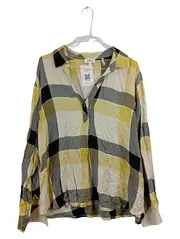 Vorschaubild 1 von Damen Bluse Gr. 44 Kariert Gelb Grau Langarm Viskose