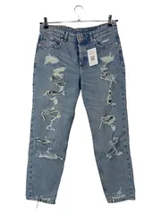 Vorschaubild 1 von Destroyed Jeans Damen Boyfriend Low Waist Denim Blau Gr. 38 Used Look