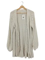 Vorschaubild 1 von Damen Strickjacke Gr. M Beige Casual Lochmuster Langarm