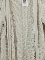 Vorschaubild 2 von Damen Strickjacke Gr. M Beige Casual Lochmuster Langarm