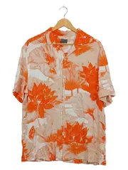 Vorschaubild 1 von Herren Freizeithemd Blumenmuster Orange Gr. L Viskose Hawaii