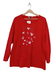 Vorschaubild 1 von Damen Langarmshirt Rot Herz-Print Gr. 46/48 Charmant