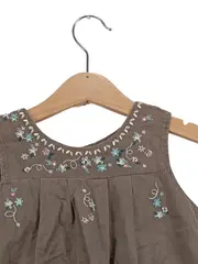 Vorschaubild 2 von Mädchen Sommerkleid Gr. 92 Braun bestickt Leinen Baumwolle