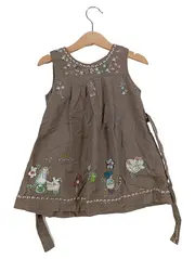 Vorschaubild 1 von Mädchen Sommerkleid Gr. 92 Braun bestickt Leinen Baumwolle