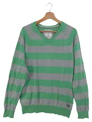 Vorschaubild 1 von Herren Pullover 50/L Gestreift Grün Grau Mehrfarbig V-Ausschnitt Casual