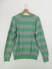 Vorschaubild 4 von Herren Pullover 50/L Gestreift Grün Grau Mehrfarbig V-Ausschnitt Casual