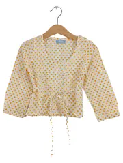Vorschaubild 1 von Freoli Mädchen Bluse Langarm Punkte Weiß Gelb Gr. 98 Retro