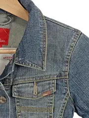 Vorschaubild 4 von Jeansjacke Kinder Mädchen Blau Uni Baumwolle Gr. 152 Freizeit