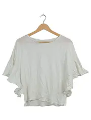 Vorschaubild 1 von Damen Bluse Rüschenärmel Leinen Weiß Gr. S Cropped Top