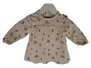 Vorschaubild 1 von Baby Mädchen Langarmshirt Gr. 68 Beige Kirschenmuster Rüschen