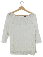 Vorschaubild 1 von Damen Bluse Spitze Gr. M Weiß 3/4-Arm Feminin