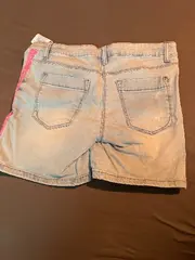 Vorschaubild 5 von Mädchen Jeans Shorts Gr. 164 Hellblau Häkelborte Pink