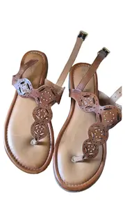 Vorschaubild 4 von Damen Sandalen Zehentrenner Gr. 37 Braun Leder Nieten