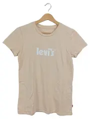 Vorschaubild 1 von Damen T-Shirt Kurzarm Beige Logo Print Freizeit Gr. 34/XS