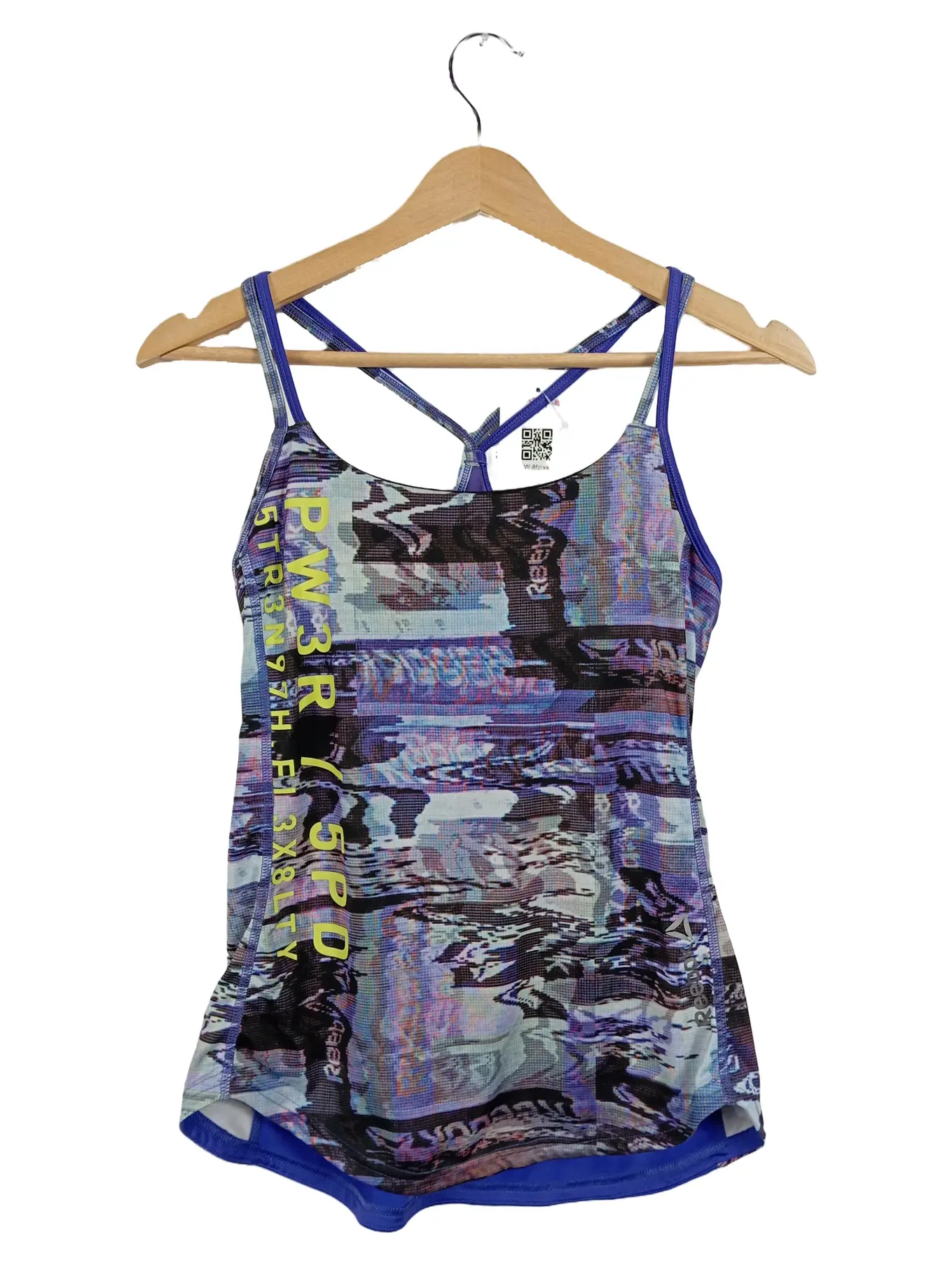 REEBOK Damen Sport Top Tanktop Fitness Shirt Gr. 36 S Bunt Lila Grafik Print