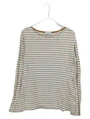 Vorschaubild 1 von Damen Langarmshirt Gestreift Weiß Braun Gr. L Baumwolle