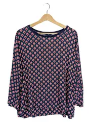 Vorschaubild 1 von Langarmshirt Damen Shirt Tunika Blau Rot Muster Viskose Gr. 36 S