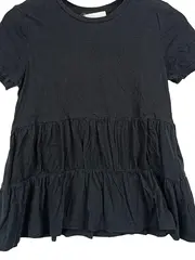 Vorschaubild 2 von Damen T-Shirt Schwarz Gr. S Peplum Rüschen Baumwolle