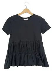 Vorschaubild 1 von Damen T-Shirt Schwarz Gr. S Peplum Rüschen Baumwolle