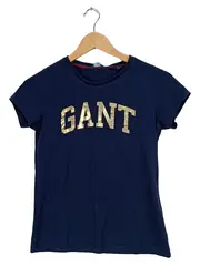 Vorschaubild 1 von Damen T-Shirt Gr. S Navy Blau Gold Logo Print Baumwolle