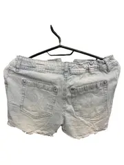 Vorschaubild 2 von Jeans Shorts Mädchen Gr. 164 blau weiß gestreift Fransen
