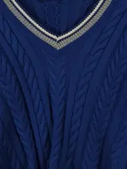 Vorschaubild 3 von Damen Pullover Zopfstrick Blau Gr. XS Casual V-Ausschnitt