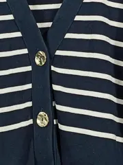Vorschaubild 2 von Damen Strickjacke gestreift Blau Weiß Gr. L Baumwolle