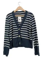 Vorschaubild 1 von Damen Strickjacke gestreift Blau Weiß Gr. L Baumwolle