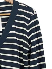 Vorschaubild 3 von Damen Strickjacke gestreift Blau Weiß Gr. L Baumwolle
