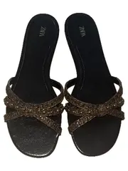 Vorschaubild 5 von Damen Riemchen Sandalen Gr. 37 Schwarz Geflochten Nieten Slip-On
