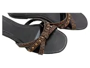 Vorschaubild 2 von Damen Riemchen Sandalen Gr. 37 Schwarz Geflochten Nieten Slip-On