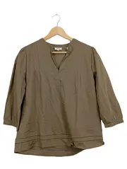 Vorschaubild 1 von Damen Bluse Tunika Gr. 40 Oliv Baumwolle 3/4-Arm V-Ausschnitt