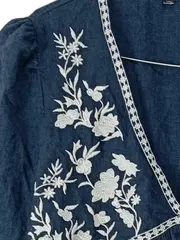 Vorschaubild 2 von Damen Bluse Gr. 38 Blau Weiß Blumen Stickerei Boho Tunika