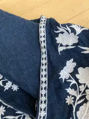 Vorschaubild 5 von Damen Bluse Gr. 38 Blau Weiß Blumen Stickerei Boho Tunika