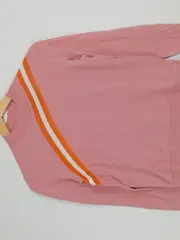 Vorschaubild 2 von Damen Pullover Rosa Retro Streifen Orange Weiß Gr. XS