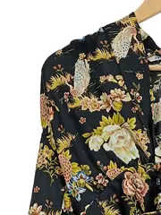 Vorschaubild 4 von Damen Bluse XS Blumenmuster Wickeloptik Langarm Schwarz Floral