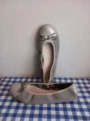 Vorschaubild 6 von Ballerinas Damen Gr. 42 Grau Schleife Textil Flats