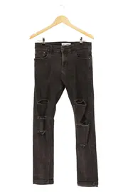 Vorschaubild 1 von Herren Slim Fit Jeans Hose W31 Schwarz Cut-Outs Baumwolle