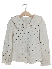 Vorschaubild 1 von Mädchen Bluse Gr. 116 Langarm Rüschenkragen Punkte Beige