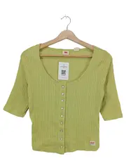 Vorschaubild 1 von Damen Top Hellgrün Rippstrick Knopfleiste Gr. S