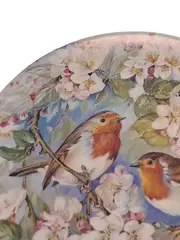 Vorschaubild 2 von Wandteller Rotkehlchen Apfelblüten Vögel Porzellan 20cm