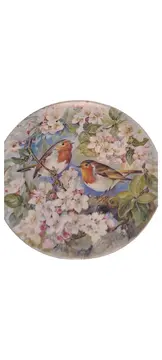 Vorschaubild 1 von Wandteller Rotkehlchen Apfelblüten Vögel Porzellan 20cm